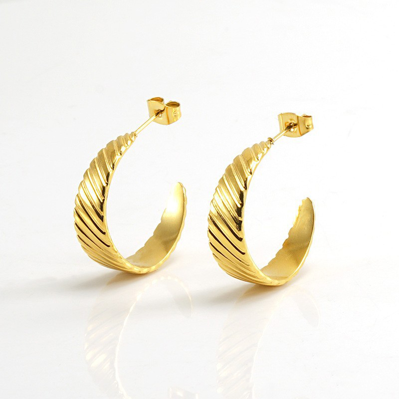 1 Pair Simple Series Classic Geometric Titanium Steel  Gold Color Women's Hoop Earrings h5 